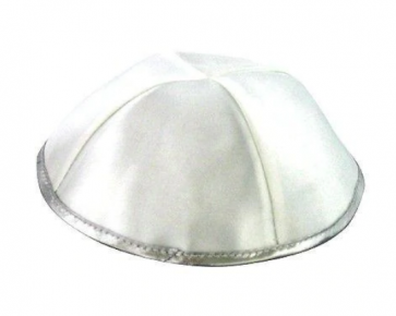 Kippa satin - Blanc- bordure argent