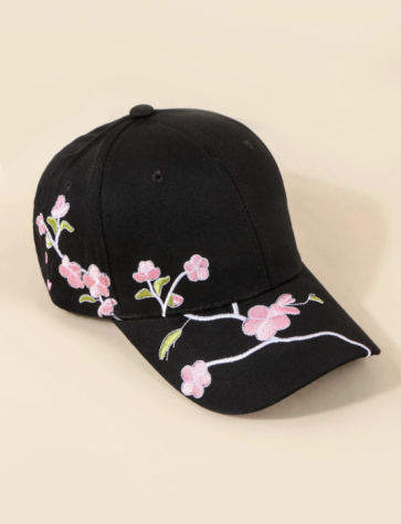 Casquette Noire broderie  fleurie