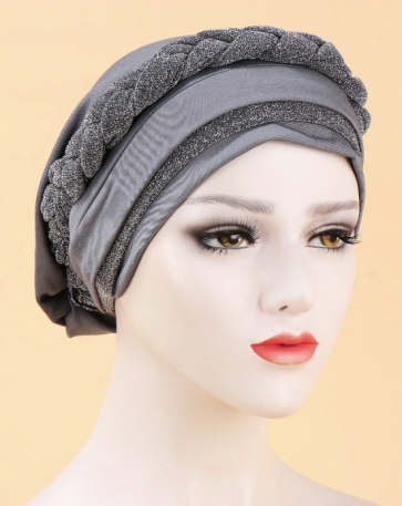 Turban Gris scintillant tressé