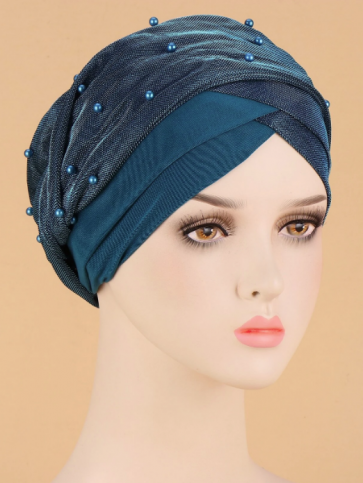 Turban à perles Bleu