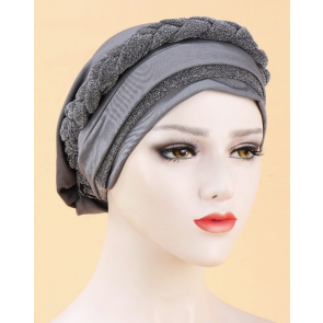 Turban Gris scintillant tressé